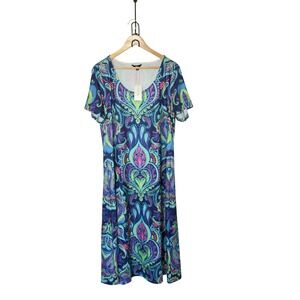Shall We Women’s XL Multicolor Paisley Print Midi Dress Whimsigoth Preppy Resort